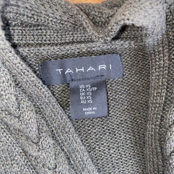 Tahari Long Cardigan Sweater Women's XS Beige Tan Cable Knit Cotton Blend Long - Picture 5 of 10